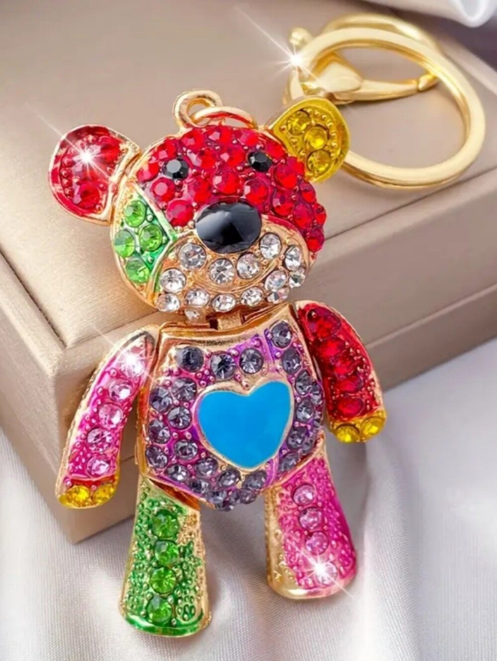 Multicolor Rhinestone Teddy Bear Keychain Charm - Picture 5 of 6